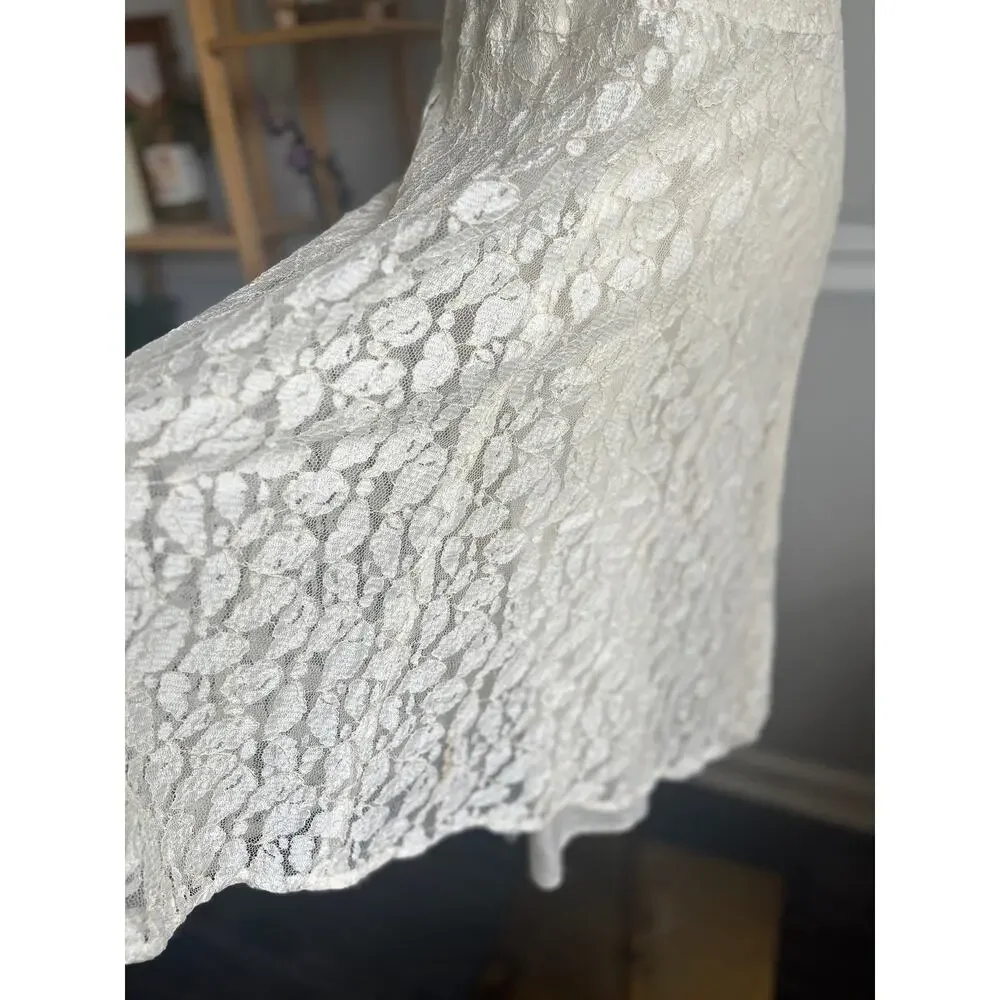 Vintage 90s Lace Skirt Knee Length White Gold Size Small - Picture 4 of 6